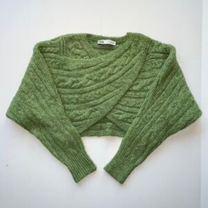 Zara Green Cable Knit Sweater Shrug